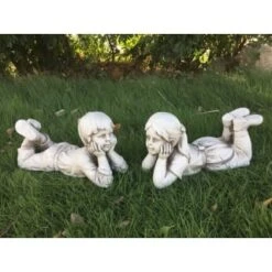 B&M Lying Down Boy Garden Statue -B and M Store 342125 lying down girl and boy statue