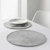 B&M Grey Round Pom Pom Placemats 4pk 1 B&M Grey Round Pom Pom Placemats 4pk -B and M Store 355688 4pk grey round placemats with pom poms