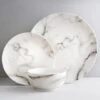 B&M White Marble Effect Dinner Set 12pc 2 B&M White Marble Effect Dinner Set 12pc -B and M Store 357251 marble dinner set 12pk