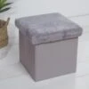 B&M Foldable Fur Seat - Grey -B and M Store 366013 grey faux fur foldable seat ottoman