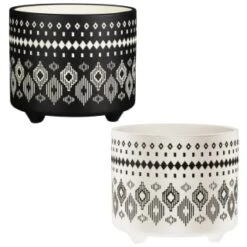 B&M Urban Eden Embossed Footed Planters 3pk - Black -B and M Store 366531 3pk urban eden plant pot on tripod stand group