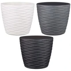 B&M Wave Effect Plastic Plant Pot - White -B and M Store 366554 wave effects plastic plant pot grey