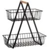 B&M Two Tier Storage Basket With Wooden Handle 1 B&M Two Tier Storage Basket With Wooden Handle -B and M Store 380165 2 tier storage basket wooden handle