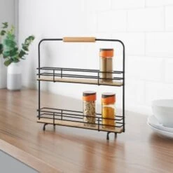 B&M Two Tier Spice Rack With Wooden Handle