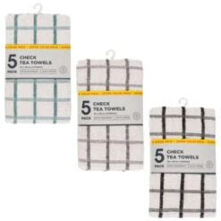B&M Essentials Check Tea Towels - Black 5pk 9 B&M Essentials Check Tea Towels - Black 5pk -B and M Store 380235 5pk check tea towels main