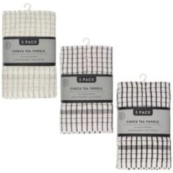 B&M Check Tea Towels - Sage 3pk -B and M Store 380305 380307 380309 3pk check tea towels main 1