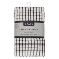 B&M Check Tea Towels - Black 3pk