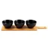 B&M Wooden Serve Board With Black Dip Bowls -B and M Store 390356 set of 3 black dip bowls