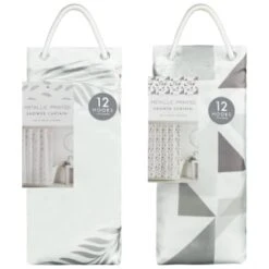 B&M Metallic Printed Shower Curtain - Silver Leaves 7 B&M Metallic Printed Shower Curtain - Silver Leaves -B and M Store 390584 printed shower curtain group