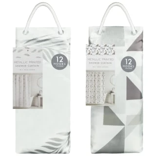 B&M Metallic Printed Shower Curtain - Silver Leaves 5 B&M Metallic Printed Shower Curtain - Silver Leaves - Image 3