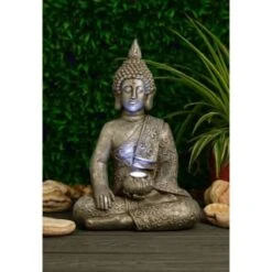 B&M Sitting Buddha Ornament With LED Light -B and M Store 393431 sitting buddha ornament with cool white led