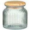 B&M Small Ribbed Glass Jar With Wooden Lid -B and M Store 394427 ribbed glass jar with wooden lid small 2