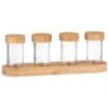 B&M Set Of 4 Glass Spice Jars With Bamboo Wood Base 2 B&M Set Of 4 Glass Spice Jars With Bamboo Wood Base -B and M Store 394437 set of 4 glass spice jars with bamboo wood lid and base