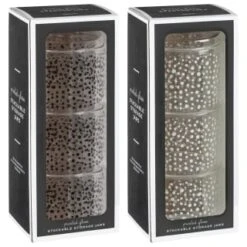 B&M Printed Glass Stackable Storage Jars 3pc - White 12 B&M Printed Glass Stackable Storage Jars 3pc - White -B and M Store 396484 3pk printed glass stackable storage jars group