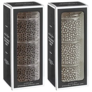 B&M Printed Glass Stackable Storage Jars 3pc - White 7 B&M Printed Glass Stackable Storage Jars 3pc - White - Image 6