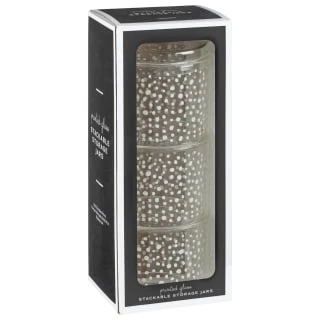 B&M Printed Glass Stackable Storage Jars 3pc - White 2 B&M Printed Glass Stackable Storage Jars 3pc - White