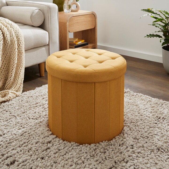 B and M Store -B and M Store dunelm round shoe storage ottoman ochre yellow